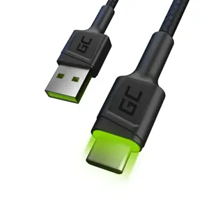 GREENCELL KABGC06 kabelis Green Cell Ray USB kabelis - USB-C 120 cm su žaliu LED apšvietimu ir pala…
