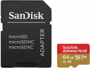 "SanDisk Extreme PLUS microSDXC 64GB + SD adapteris + 2 metų "RescuePRO Deluxe" iki 200MB/s ir 90MB…