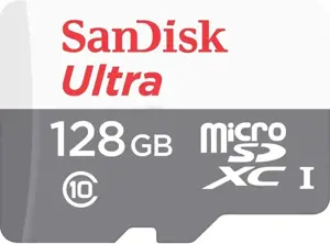 "SanDisk Ultra microSDXC" 128GB 100MB/s 10 klasės UHS-I (4x6 pakuotės dydis), EAN: 0619659196509