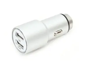 "Omega" automobilinis įkroviklis 2xUSB 2100mA, metalinis, sidabrinis (43344)