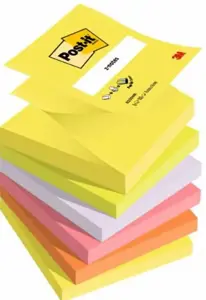 Lipnūs lapeliai Post it Z-Notes, 76 x 76 mm, įvairios spalvos, 6 vnt./pak.