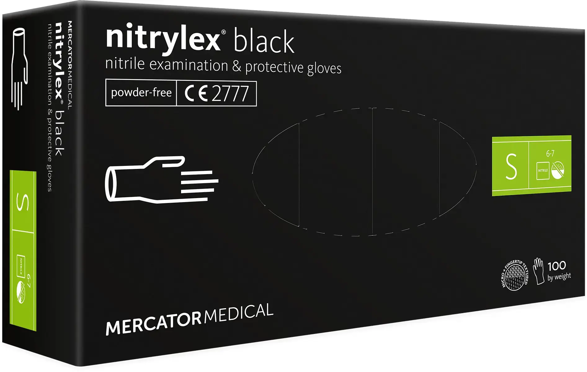 Vienkartinės pirštinės NITRYLEX PF, nitrilinės, nepudruotos, juodos spalvos, S, 100 vnt.