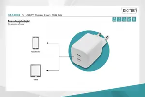 DIGITUS USB-C mini įkroviklis 2 prievadų 65W 2x USB-C 45W+20W baltas