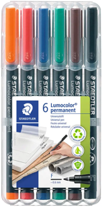 Permanentinis žymeklis  STAEDTLER LUMOCOLOR 318F, 0.6 mm, 6 spalvų rinkinys