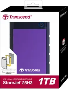 TRANSCEND StoreJet 25H3 HDD 1TB išorinis 6,4 cm 2,5 colio USB 3.0 purpurinės spalvos