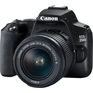 "Canon EOS 250D" + EF-S 18-55mm f/3.5-5.6 III, 24,1 MP, 6000 x 4000 taškų, CMOS, 4K Ultra HD, jutiklinis ekranas, juoda