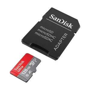 "SanDisk Ultra microSDXC" 128GB + SD adapteris 140MB/s A1 10 klasės UHS-I; EAN:619659200558