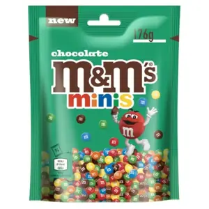 Pieninis šokoladas M&M's minis traškiame spalvotame glajuje, 176 g