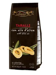 Itališkas pikantiškas užkandis LAURIERI TARALLI su alyvuogių aliejumi, 200 g