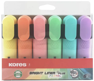 Teksto žymeklių rinkinys KORES BRIGHT LINER PLUS, 6 pastelinės spalvos