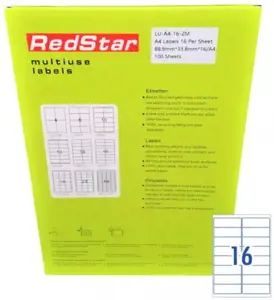 RedStar Paper A4 formato popierius, 16 lentelių viename lape, 100 psl.
