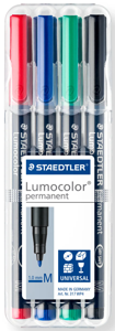 Permanentinis žymeklis STAEDTLER LUMOCOLOR 317M, 1.0 mm, 4 spalvų rinkinys