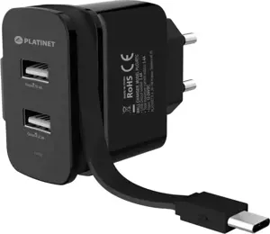 Įkroviklis 2xUSB 3,4A + USB-C kabelis (44654)