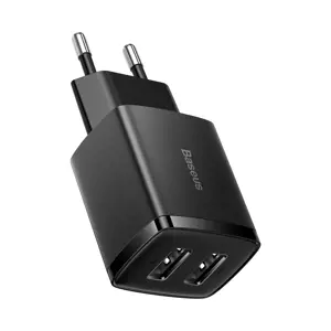 "Baseus" kompaktiškas greitasis įkroviklis, 2x USB, 10,5 W, juodas (juodas)