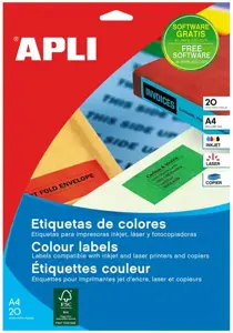 Lipnios etiketės APLI, 210 x 297 mm, A4, 1 lipdukai lape, 20 lapų, mėlyna