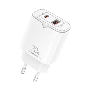 "Vipfan E08" tinklo įkroviklis, USB + USB-C, 20 W PD + QC 3.0 (baltas)