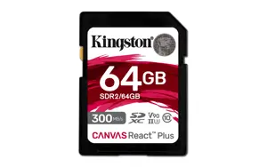 KINGSTON 64GB Canvas React Plus SDXC UHS-II 300R/260W U3 V90, skirtas Full HD/4K/8K