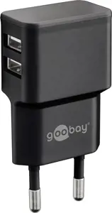 "Goobay" dvigubas USB įkroviklis 44951 2,4 A, 2 USB 2.0 moterys (A tipo), juodas, 12 W