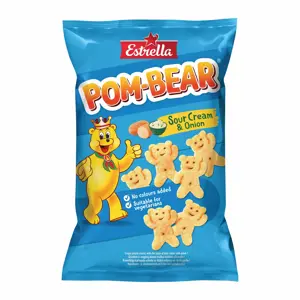 Traškus ulvinis užkandis ESTRELLA POM BEAR grietinės ir svogūnų skonio, 65 g