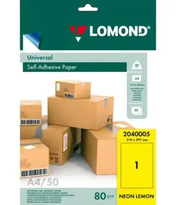 Lipnus popierius lipdukams Lomond Self-Adhesive Universal Labels, 1/210x297, A4, 50 lapų, Lemon neon