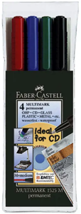 Permanentinis žymeklis CD/DVD diskams FABER CASTELL MULTIMARK M, 4 sp. komplektas