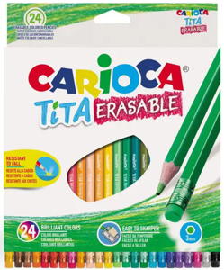 Spalvoti pieštukai CARIOCA TITA, ištrinami su trintuku, 24 spalvos