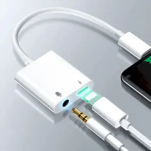 Joyroom universal Lightning adapter - 3.5mm mini jack with charging port white (S-Y105)