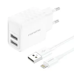 Foneng EU53 20W 2xUSB-A, 2.4A network charger (White) + USB-A toLightning cable