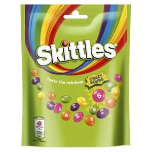 Kramtomieji saldainiai SKITTLES Crazy Sours rūgštūs vaisių skonio traškiame cukraus glajuje, 152 g