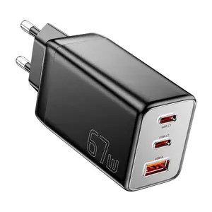 Wall charger, Essager, ECT67W-LJB01-Z, GaN, 2xUSB-C, USB-A, 67W (black)