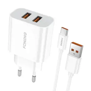 2x USB tinklo įkroviklis Foneng EU45 + USB C laidas