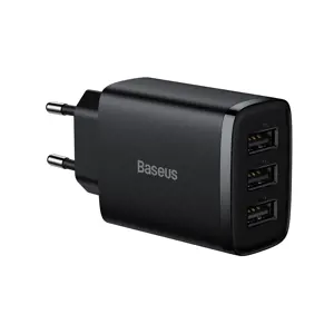 "Baseus" kompaktiškas įkroviklis 3x USB 17W juodas (juodas)