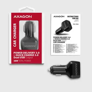 AXAGON PWC-PQ38 38W automobilinis įkroviklis 2x USB-A+C prievadas