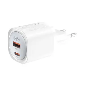 XO wall charger CE21 PD 33W 1x USB-C 1x USB white + cable USB-C - Lightning