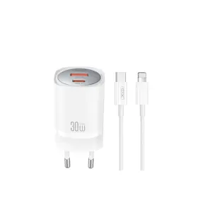 XO wall charger CE21 PD 33W 1x USB-C 1x USB white + cable USB-C - Lightning