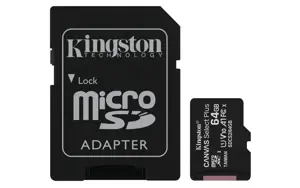 KINGSTON 64GB micSDXC Canvas Select Plus 100R A1 C10 trijų pakuočių pakuotė + viena ADP