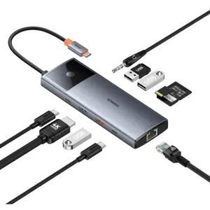 "Baseus Metal Gleam II" serijos "10-in-1" šakotuvas, USB-C ir 1xHDMI, USB-A (10Gbps), USC-C, 2xUSB-…