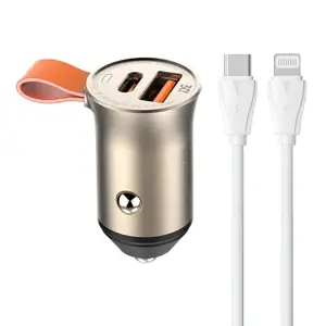 LDNIO C509Q automobilinis įkroviklis, USB + USB-C, 30 W + USB-C į "Lightning" laidas (auksinis)