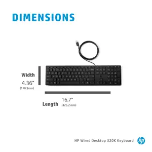 HP laidinė stalinio kompiuterio 320K klaviatūra, pilno dydžio (100 %), USB, juoda