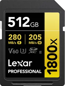 Lexar memory card SDXC 512GB Professional 1800x UHS-II U3 V60