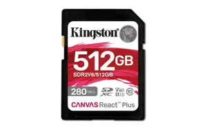 Kingston Technology 512GB Canvas React Plus SDXC UHS-II 280R/150W U3 V60 for Full HD/4K, 512 GB, SD…