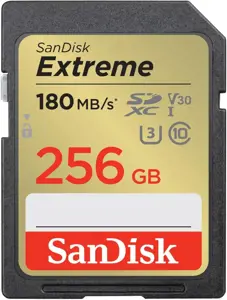 "SanDisk Extreme" 256 GB SDXC atminties kortelė + 1 metų "RescuePRO Deluxe" iki 180MB/s ir 130MB/s …