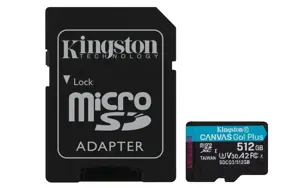 KINGSTON 512 GB microSDXC Canvas Go Plus 170R A2 U3 V30 kortelė + ADP