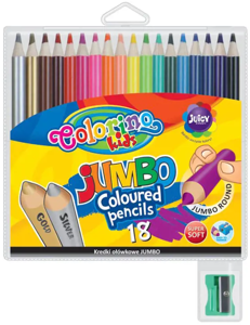 Spalvoti pieštukai, dideli, apvalūs Colorino Kids Jumbo 18 spalvų su drožtuku
