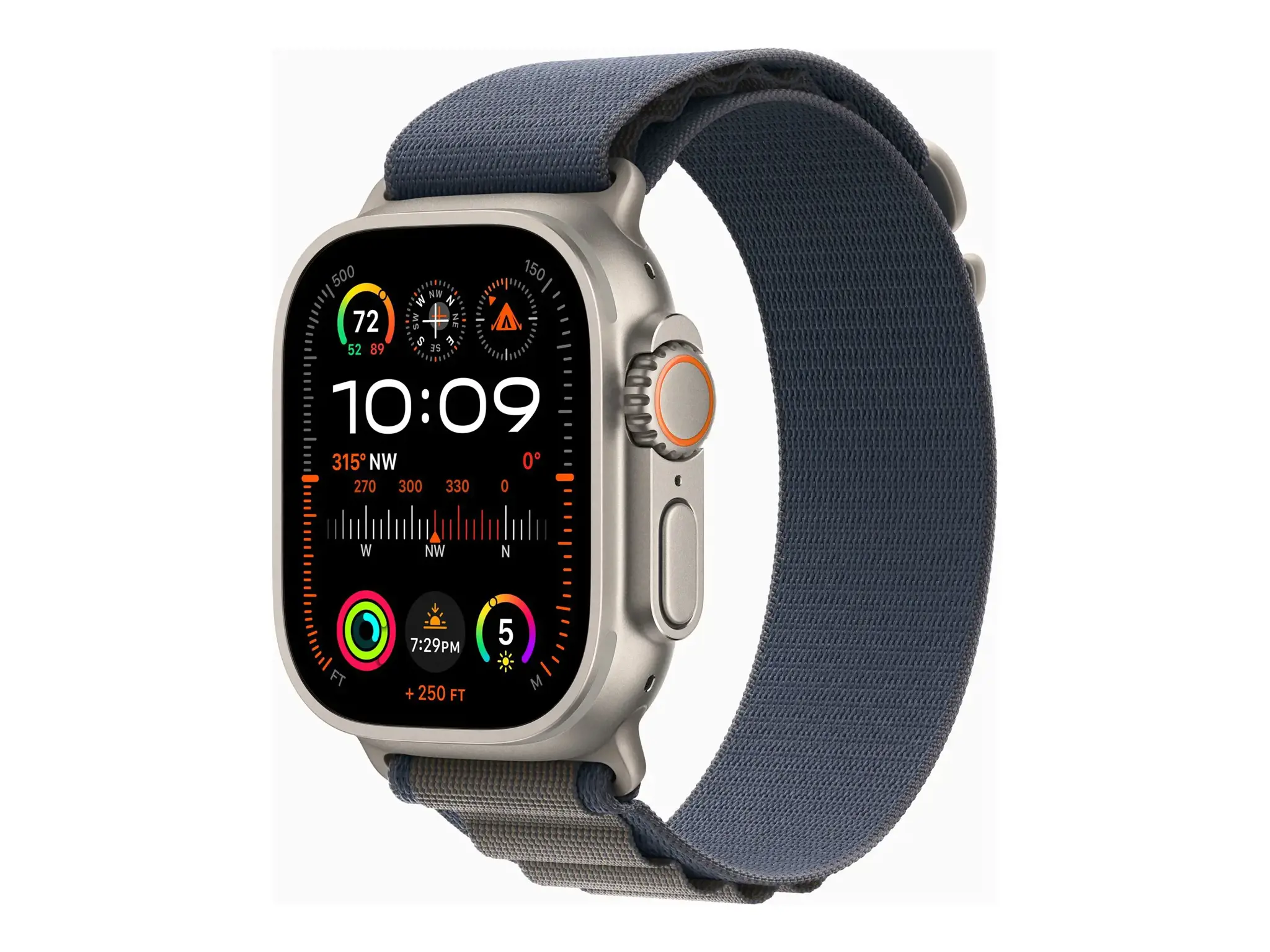 "Apple Watch Ultra 2" GPS + mobilusis ryšys, 49 mm titano korpusas su mėlyna "Alpine Loop" kilpa - Mažas "Apple