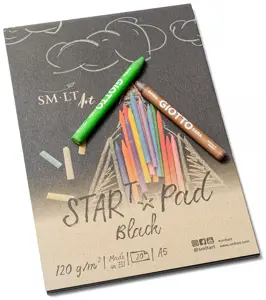 Juodas piešimo bloknotas START SMLT Art. A5, 20 lapų (120 g/m2) su užlenkiamu viršeliu ir kieta nug…