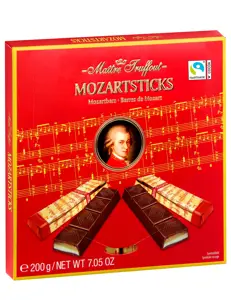 Šokoladiniai saldainiai MAITRE TRUFFOUT, Mozartsticks, su marcipanu ir pistacijų kremu, 200 g