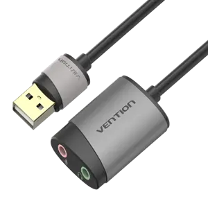 "Vention" USB išorinė garso kortelė 0,15M pilkos spalvos metalinio tipo, 16 bitų, USB