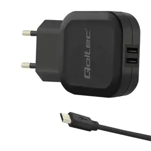 QOLTEC 50187 Qoltec kintamosios srovės adapteris 12W 5V 2.4A 2xUSB+MicroUSB