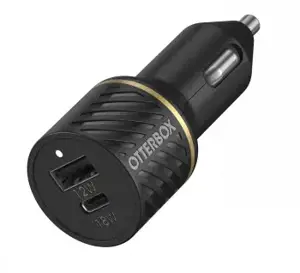 "OTTERBOX" AUTOMOBILINIS ĮKROVIKLIS 30W - USB-C 18W + USB-A 12W GREITASIS ĮKROVIMAS JUODAS